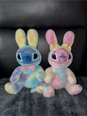 Disney Store Lilo & Stitch Easter Bunny Stitch & Angel Pastel Plush, 15" 2020
